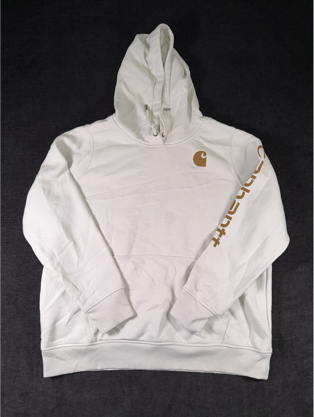 Carhartt XL Relaxed Fit White Hoodie with Brown Logo
